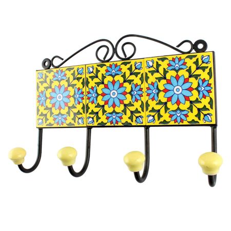 Turquoise Sunflower Ceramic Tile Hook Online